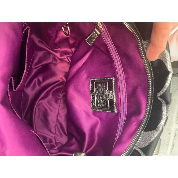 Coach Poppy Glam Tote Style 15443 Black Signature Shimmer with Magenta Lining - Picture 6 of 11